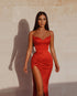 Sexy Kim Kardashian Red Party Dresses Split Side Strapless Mermaid Pageant Party Gowns